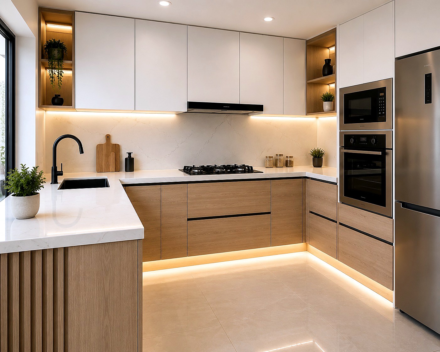 Cocina moderna de melamina fabricada e instalada a medida